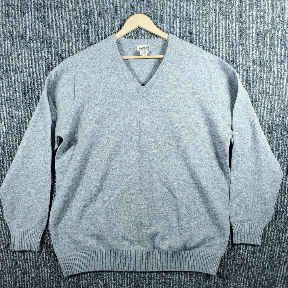 Vintage LL Bean Sweater Mens XL Tall Lambs Wool Blend Grey Knit Pullover Preppy